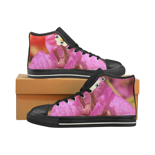 Pink Bougainvillea Flower Blossom High Top Canvas Women's Shoes/Large Size (Model 017)