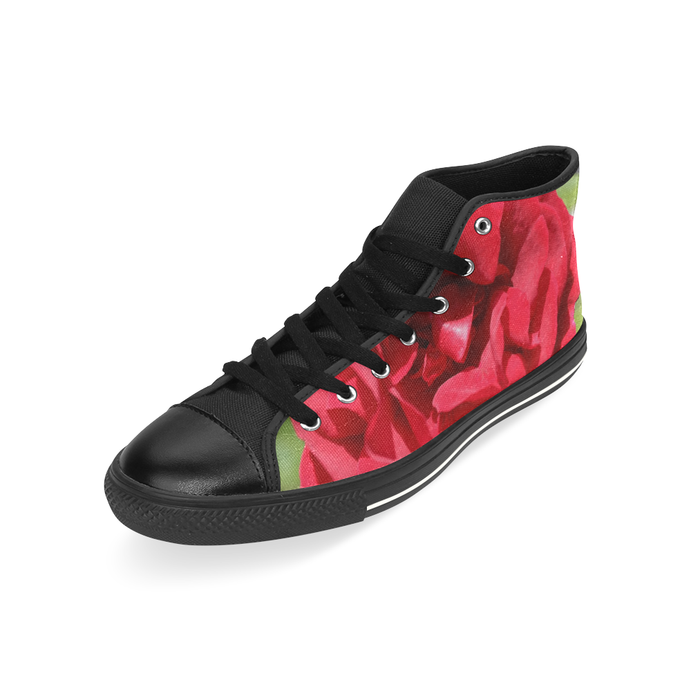 Red Rose Flower Blossom High Top Canvas Women's Shoes/Large Size (Model 017)