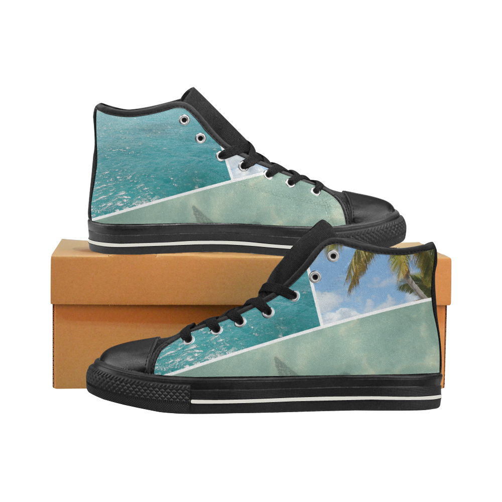Caribbean Vacation Photo Collage High Top Canvas Women's Shoes/Large Size (Model 017)