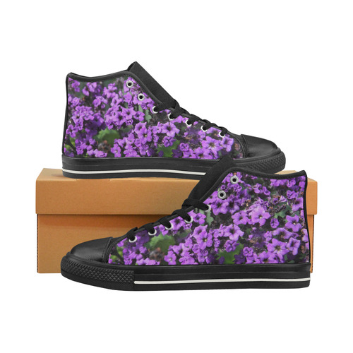 Purple Flowers High Top Canvas Women's Shoes/Large Size (Model 017)