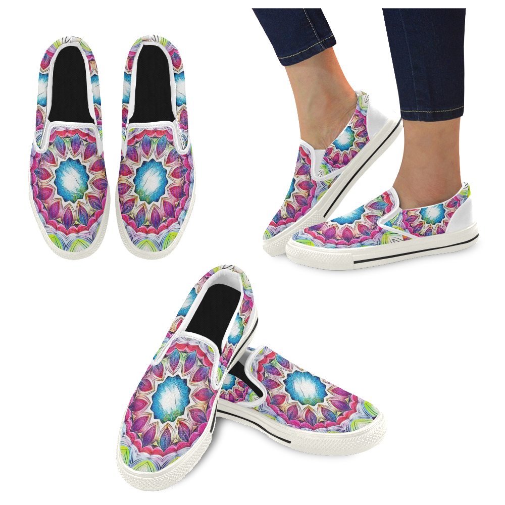 Sunshine Feeling Mandala Women's Slip-on Canvas Shoes/Large Size (Model 019)