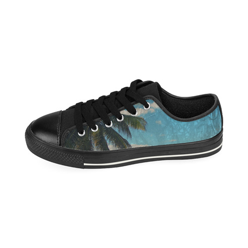 Caribbean Blue Low Top Canvas Shoes for Kid (Model 018)