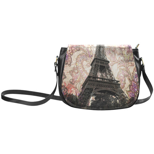Floral Eiffel Tower Classic Saddle Bag/Large (Model 1648)