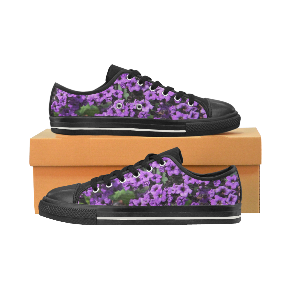 Purple Flowers Low Top Canvas Shoes for Kid (Model 018)
