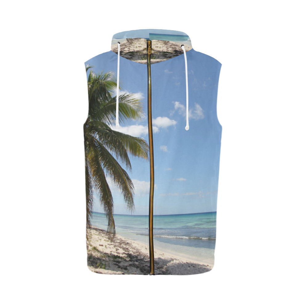 Isla Saona Caribbean Paradise Beach All Over Print Sleeveless Zip Up Hoodie for Men (Model H16)