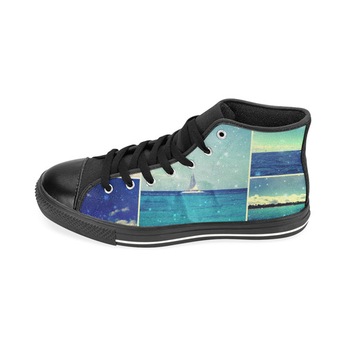 Starry Starry Caribbean Night High Top Canvas Women's Shoes/Large Size (Model 017)