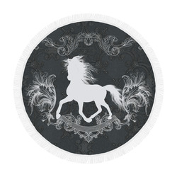 Horse, black and white Circular Beach Shawl 59"x 59"