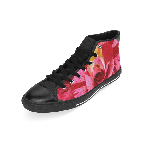 Pink Rose Flower Blossom High Top Canvas Women's Shoes/Large Size (Model 017)