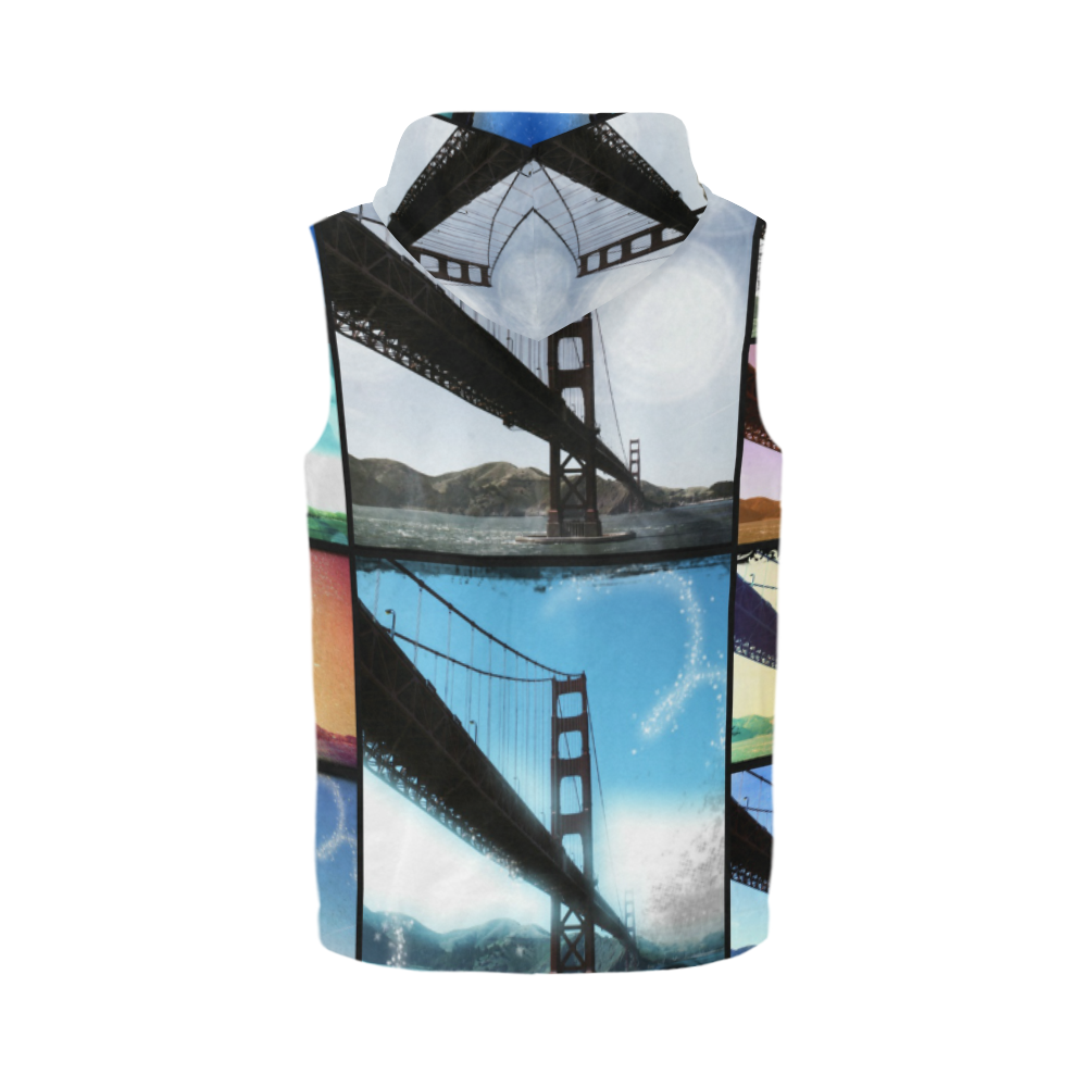 Golden Gate Bridge Collage All Over Print Sleeveless Zip Up Hoodie for Men (Model H16)