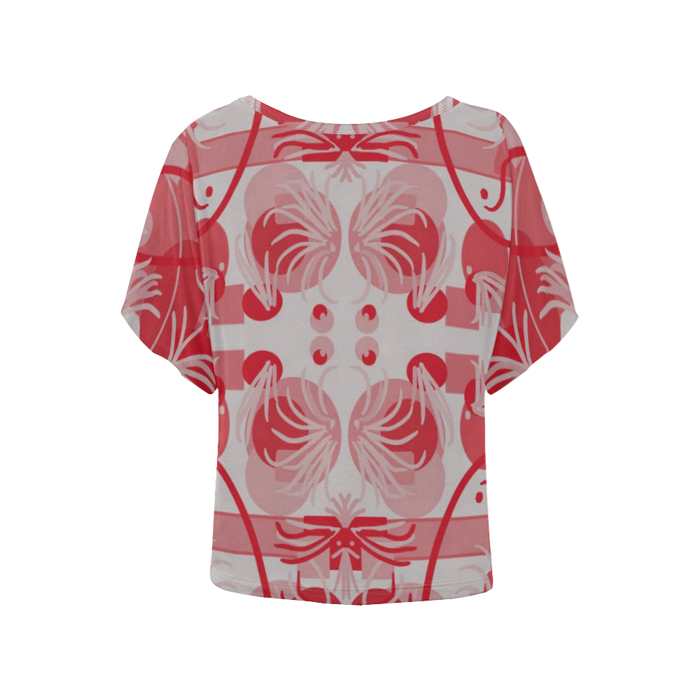 Foliage in red and gray Women's Batwing-Sleeved Blouse T shirt (Model T44)