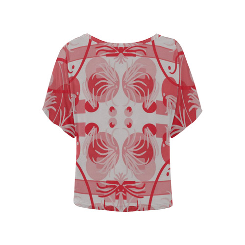 Foliage in red and gray Women's Batwing-Sleeved Blouse T shirt (Model T44)