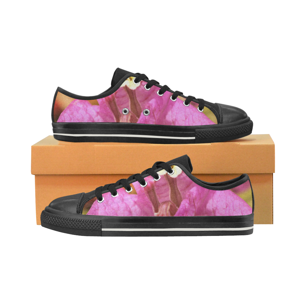 Pink Bougainvillea Flower Blossom Low Top Canvas Shoes for Kid (Model 018)
