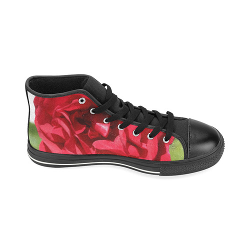 Red Rose Flower Blossom High Top Canvas Women's Shoes/Large Size (Model 017)