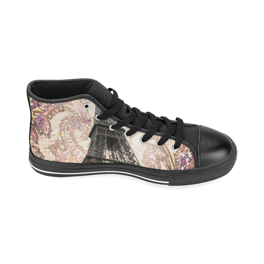 Floral Eiffel Tower High Top Canvas Women's Shoes/Large Size (Model 017)