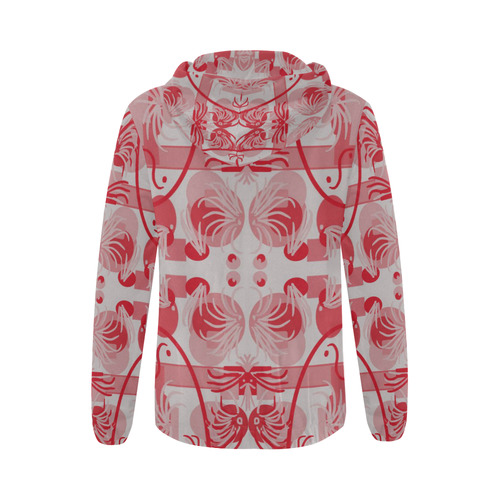Foliage in red and gray All Over Print Full Zip Hoodie for Women (Model H14)
