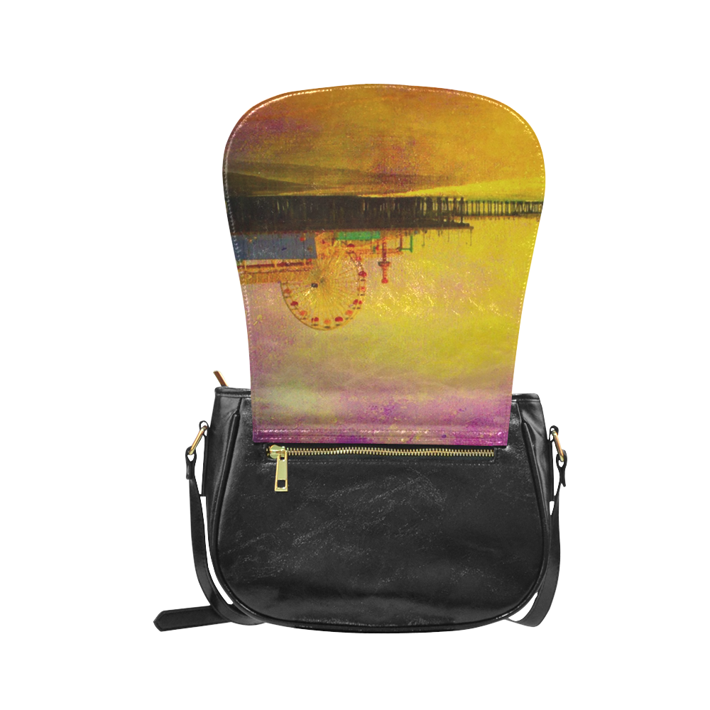 Yellow Purple Santa Monica Pier Classic Saddle Bag/Large (Model 1648)