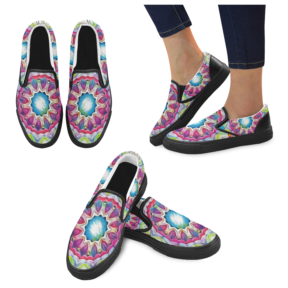 Sunshine Feeling Mandala Women's Slip-on Canvas Shoes (Model 019)