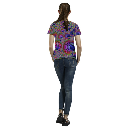 Trippy Hippie Rainbow Swirls Fractal Abstract All Over Print T-Shirt for Women (USA Size) (Model T40)