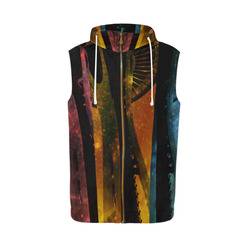 Seattle Space Needle Three Stripes All Over Print Sleeveless Zip Up Hoodie for Men (Model H16)