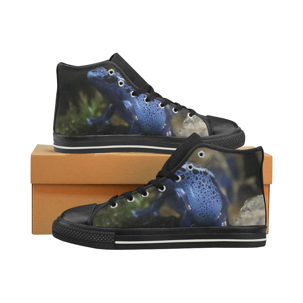 Blue Poison Arrow Frog High Top Canvas Women's Shoes/Large Size (Model 017)