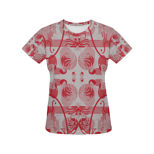 Foliage in red and gray All Over Print T-Shirt for Women (USA Size) (Model T40)