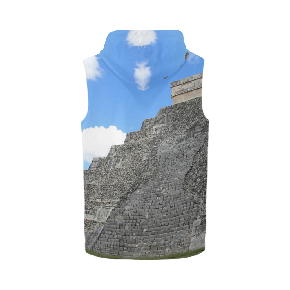 Chichen Itza Maya Pyramid Temple All Over Print Sleeveless Zip Up Hoodie for Men (Model H16)