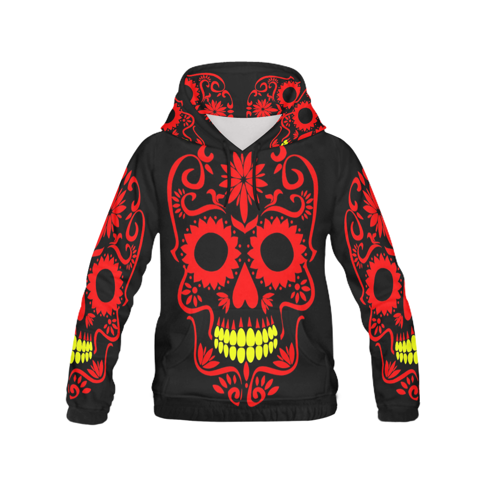 SKULL RED All Over Print Hoodie for Women (USA Size) (Model H13)