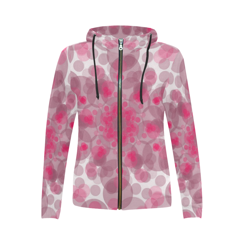 pink and purple soft spots All Over Print Full Zip Hoodie for Women (Model H14)