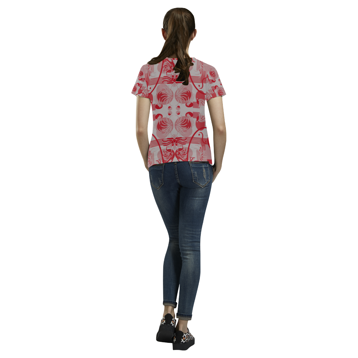 Foliage in red and gray All Over Print T-Shirt for Women (USA Size) (Model T40)