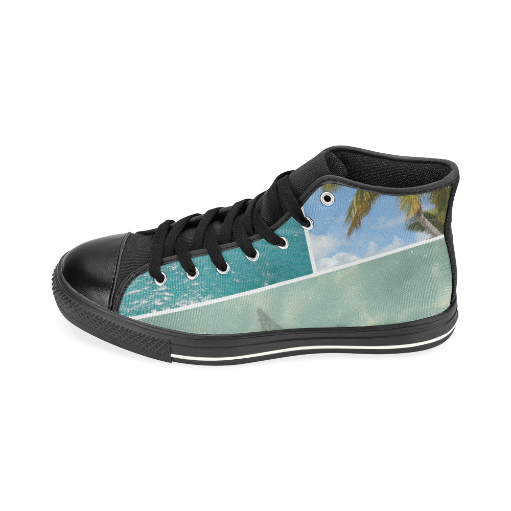 Caribbean Vacation Photo Collage High Top Canvas Women's Shoes/Large Size (Model 017)