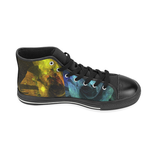 Yellow and Blue Sparkling Rose High Top Canvas Women's Shoes/Large Size (Model 017)