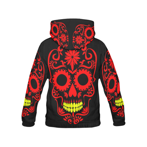 SKULL RED All Over Print Hoodie for Women (USA Size) (Model H13)