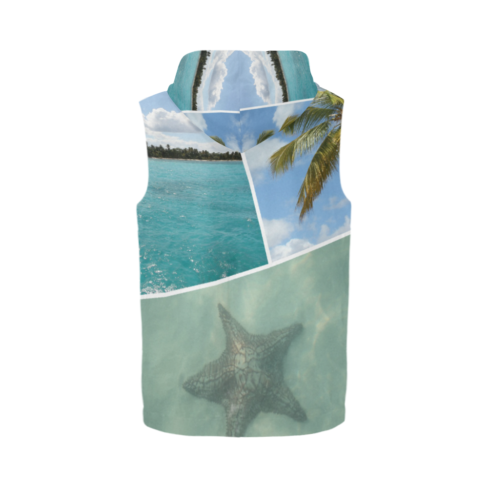 Caribbean Vacation Photo Collage All Over Print Sleeveless Zip Up Hoodie for Men (Model H16)