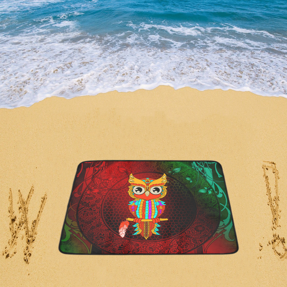 Cute owl, mandala design Beach Mat 78"x 60"