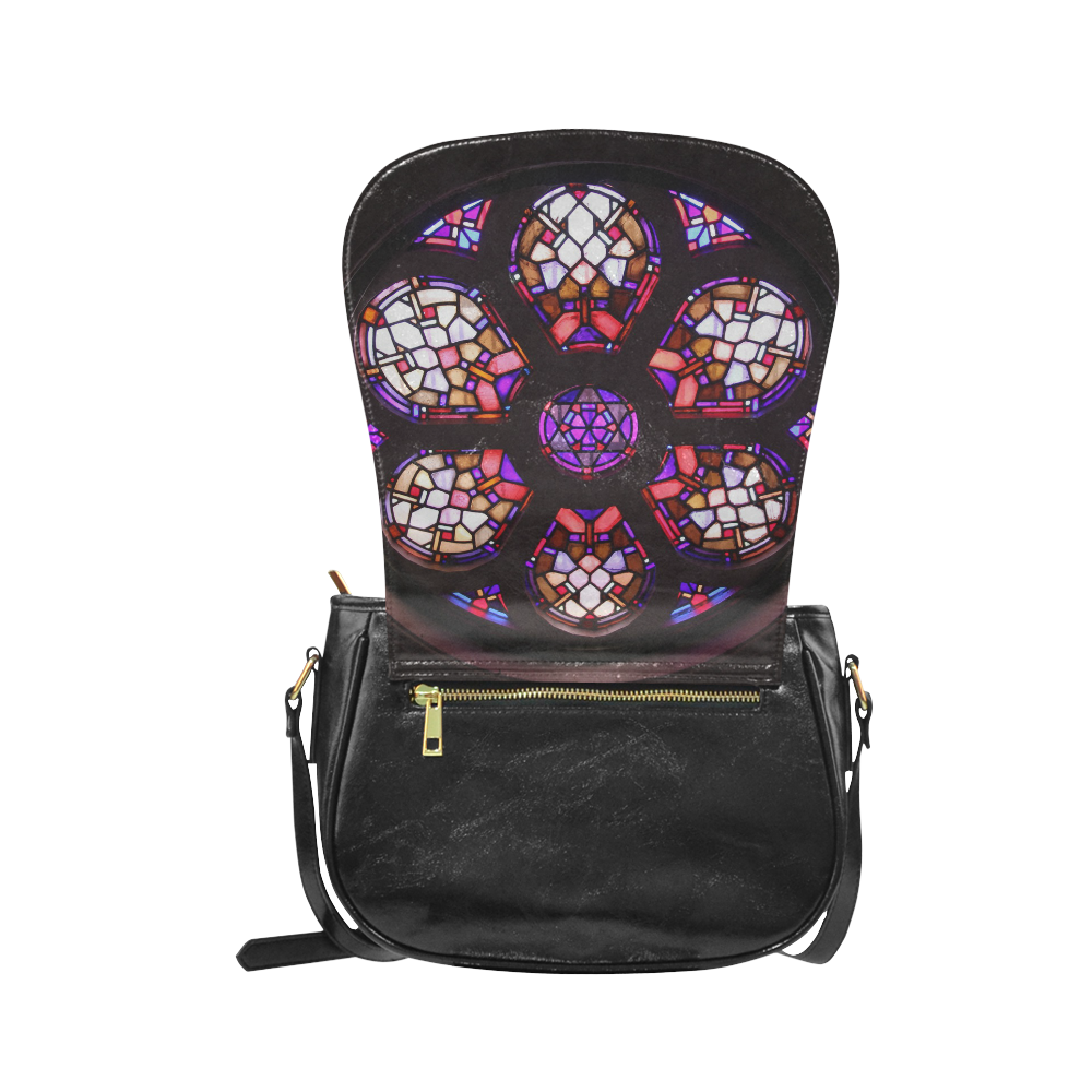 Geometric Purple Pink Rosary Window Mandala Classic Saddle Bag/Large (Model 1648)