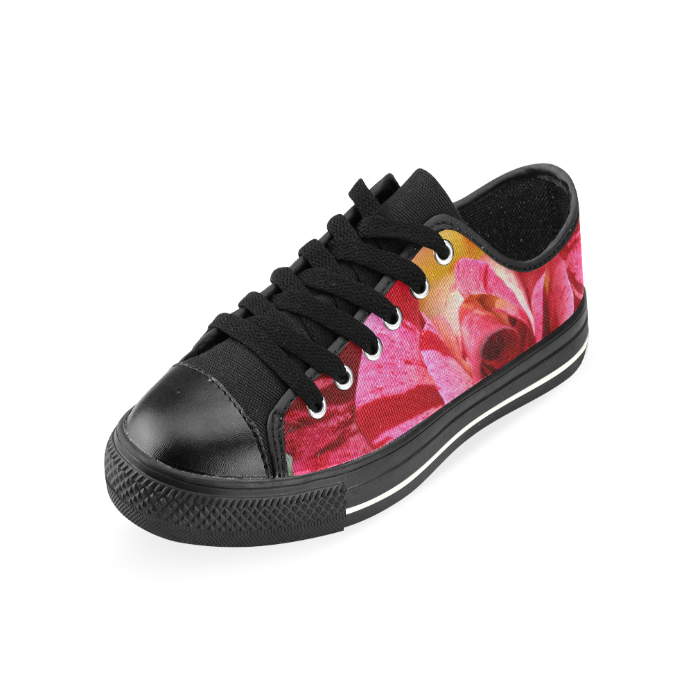 Pink Rose Flower Blossom Low Top Canvas Shoes for Kid (Model 018)