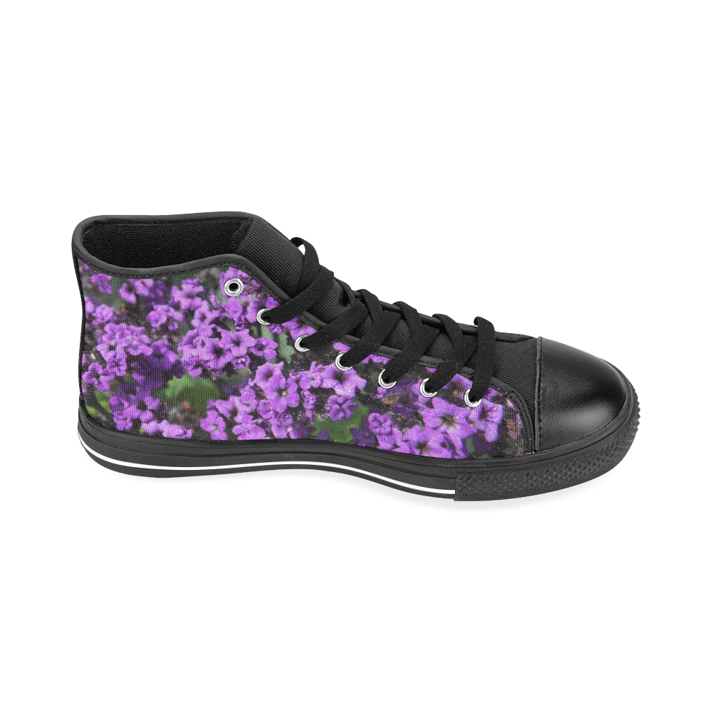 Purple Flowers High Top Canvas Women's Shoes/Large Size (Model 017)