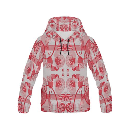 Foliage in red and gray All Over Print Hoodie for Women (USA Size) (Model H13)