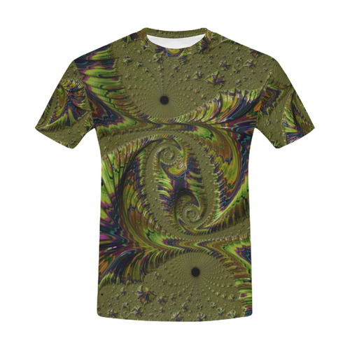 Rainbow Fern Frond Fossils Fractal Abstract All Over Print T-Shirt for Men (USA Size) (Model T40)