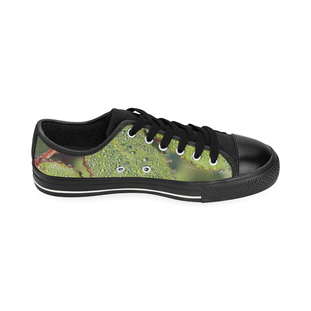 Dewy Green Leaves Low Top Canvas Shoes for Kid (Model 018)