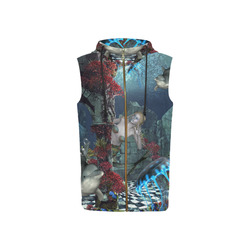 Beautiful mermaid swimming with dolphin All Over Print Sleeveless Zip Up Hoodie for Women (Model H16)