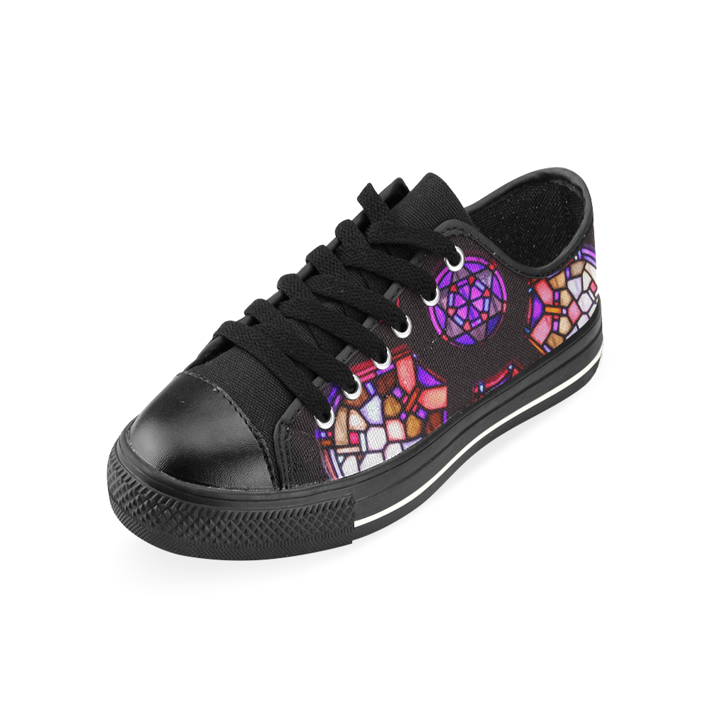 Geometric Purple Pink Rosary Window Mandala Low Top Canvas Shoes for Kid (Model 018)