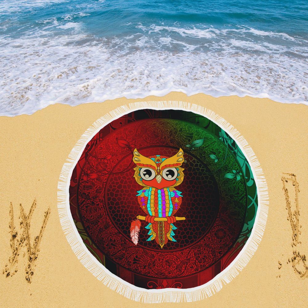 Cute owl, mandala design Circular Beach Shawl 59"x 59"