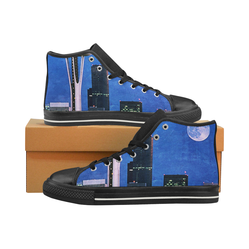 Seattle Space Needle Watercolor High Top Canvas Women's Shoes/Large Size (Model 017)