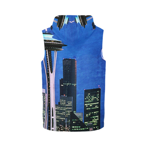 Seattle Space Needle Watercolor All Over Print Sleeveless Zip Up Hoodie for Men (Model H16)