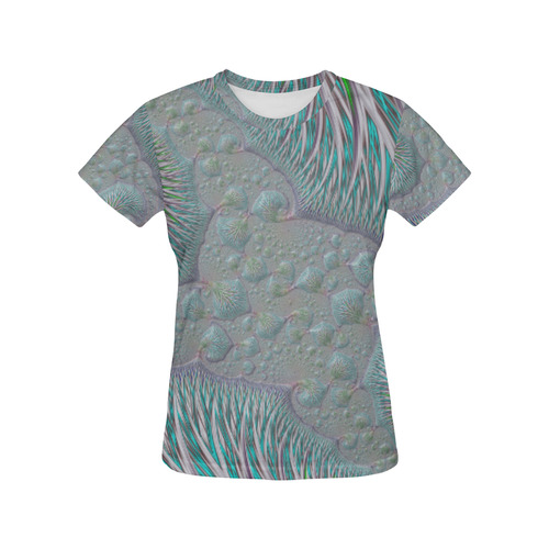 Waves and Seashells on the Beach Fractal Abstract All Over Print T-Shirt for Women (USA Size) (Model T40)