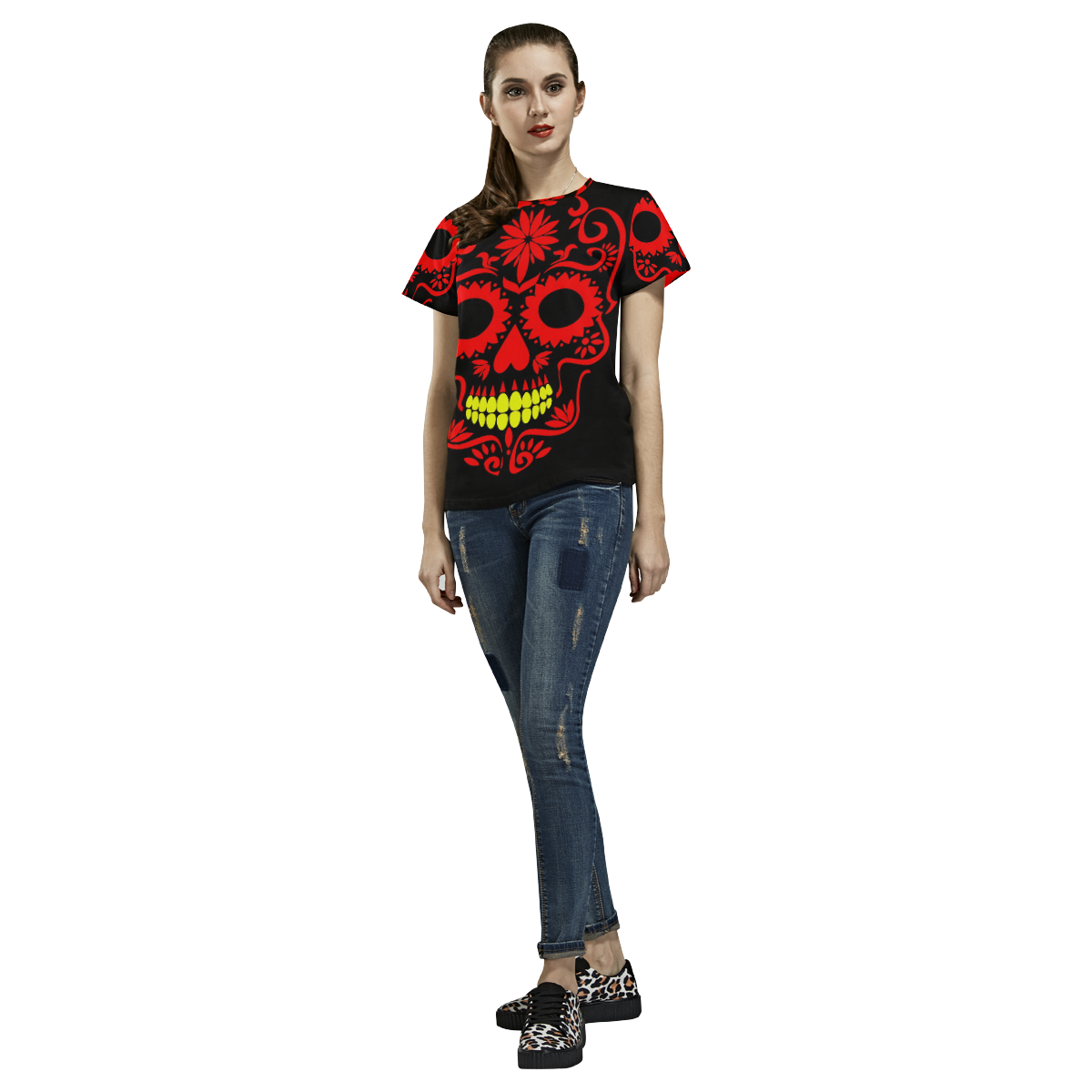 SKULL RED All Over Print T-Shirt for Women (USA Size) (Model T40)