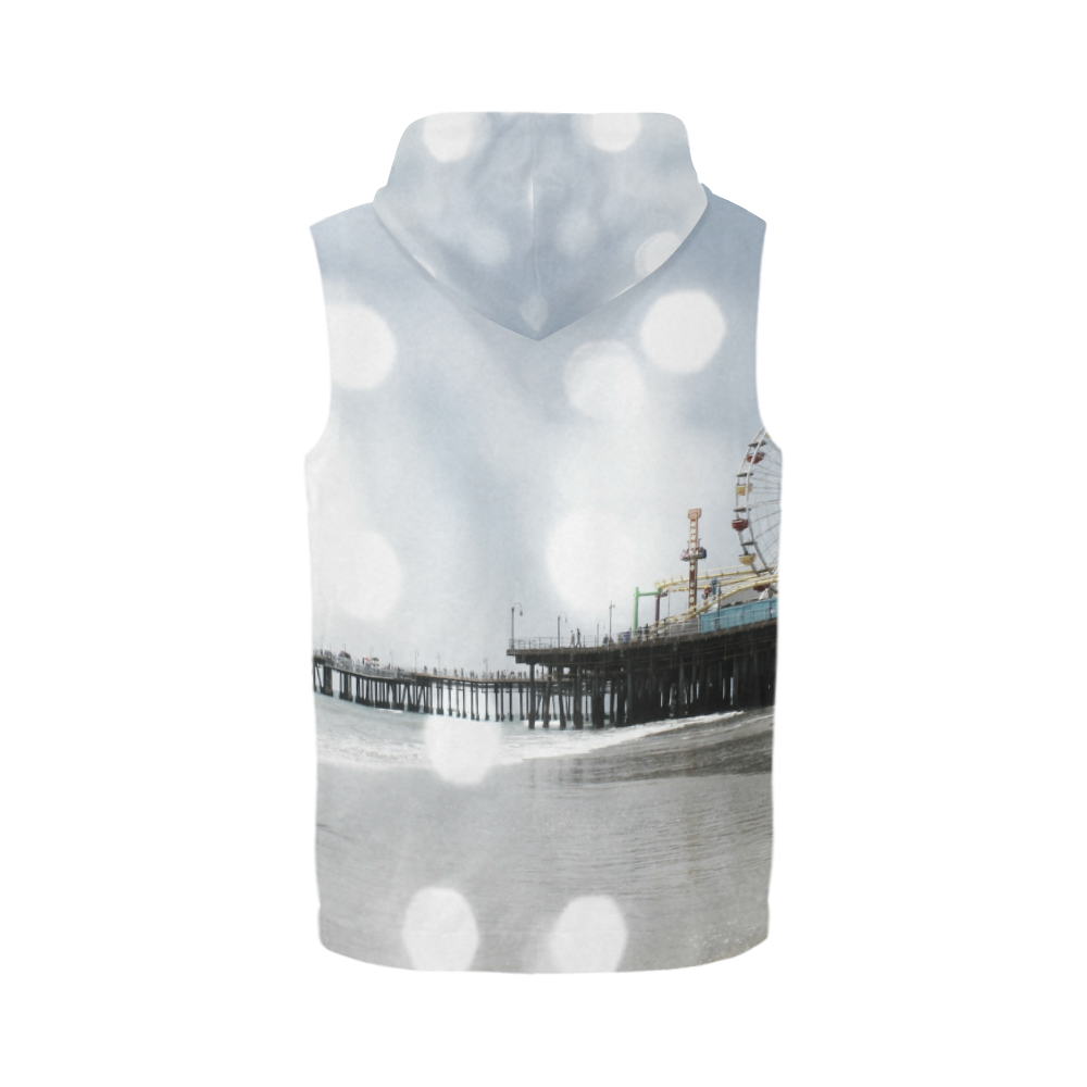 Sparkling Grey Santa Monica Pier All Over Print Sleeveless Zip Up Hoodie for Men (Model H16)