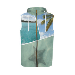Caribbean Vacation Photo Collage All Over Print Sleeveless Zip Up Hoodie for Men (Model H16)