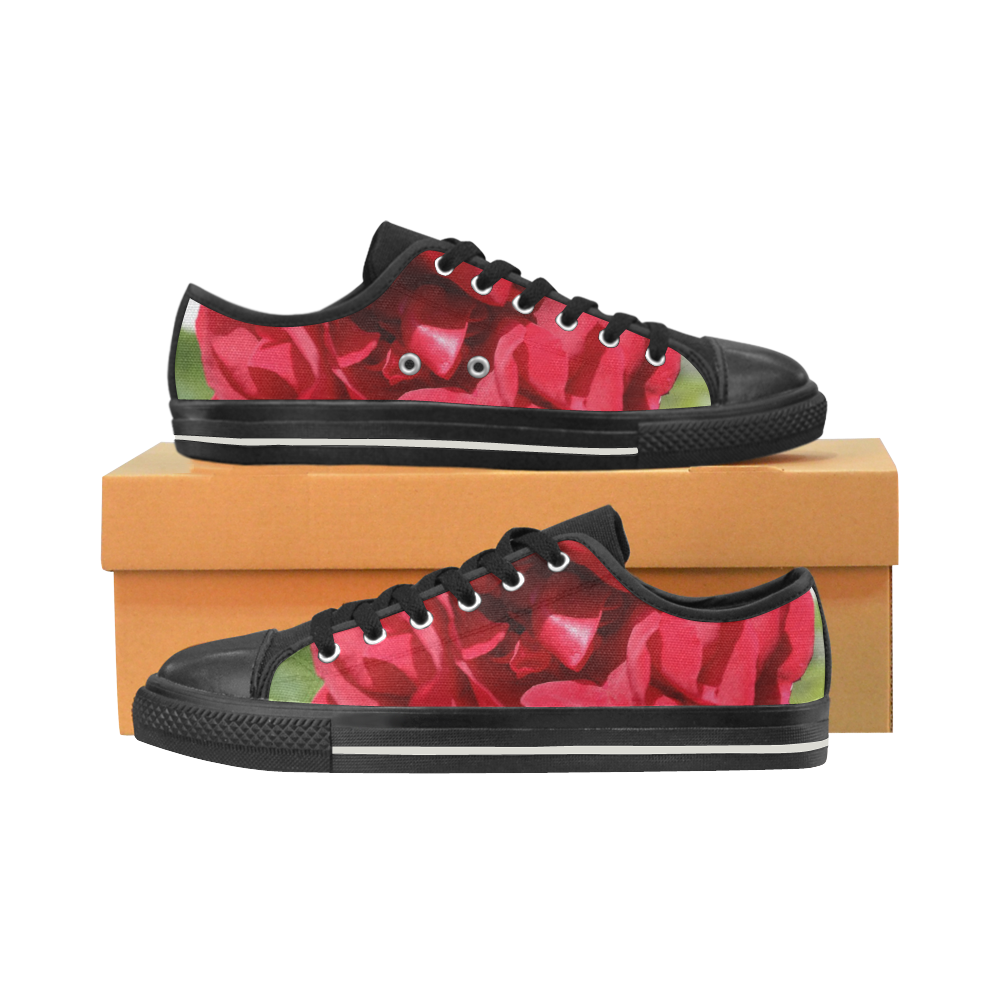 Red Rose Flower Blossom Low Top Canvas Shoes for Kid (Model 018)